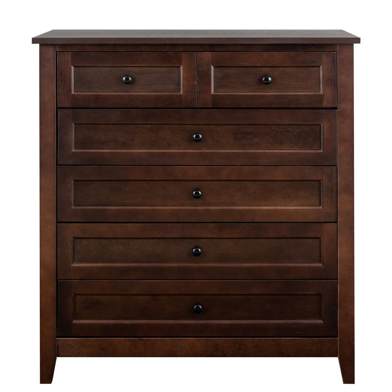 Modern Solid Wood Antique Auburn 6-Drawer Chest Storage Cabinet