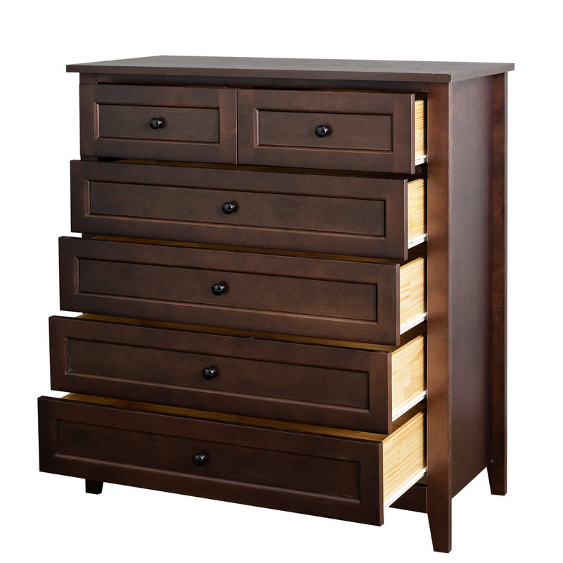 Modern Solid Wood Antique Auburn 6-Drawer Chest Storage Cabinet