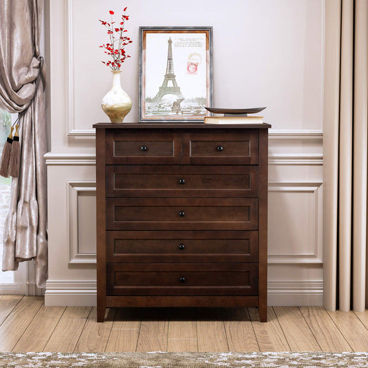 Modern Solid Wood Antique Auburn 6-Drawer Chest Storage Cabinet