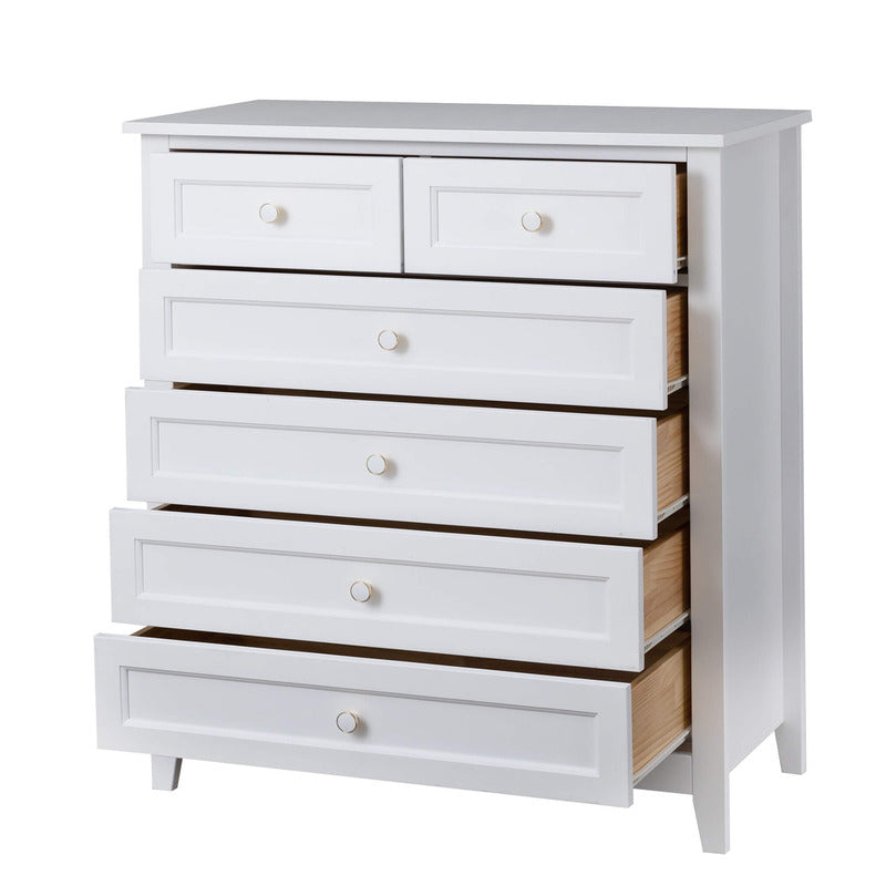 Modern Solid Wood Antique White 6-drawer Chest Storage Cabinet