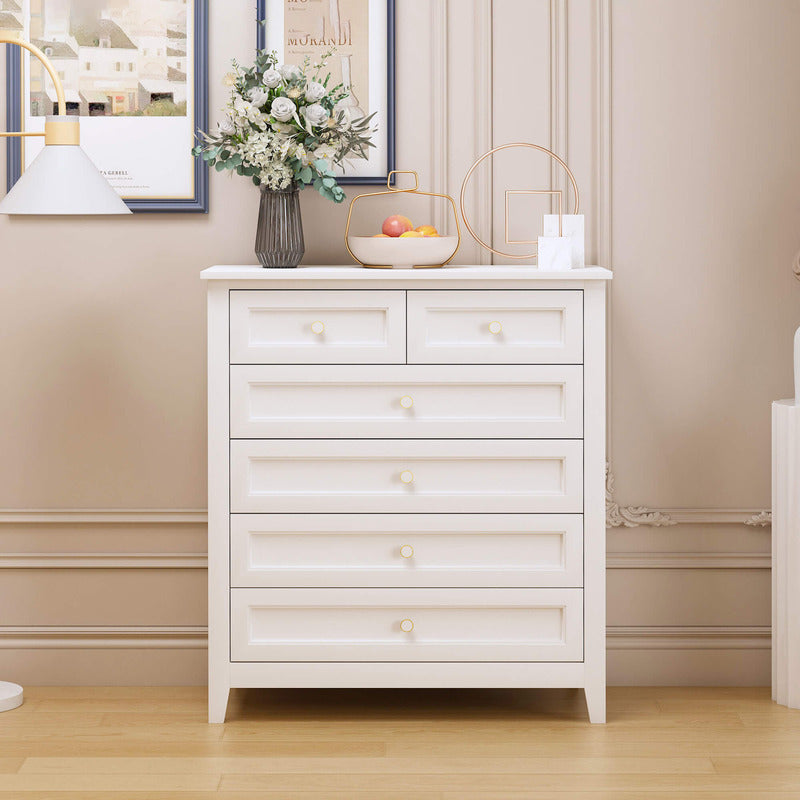 Modern Solid Wood Antique White 6-drawer Chest Storage Cabinet