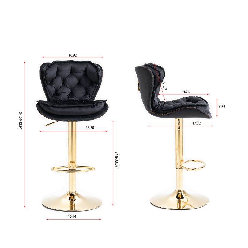 Modern Tufted Bar Stools With Adjustable Gold Base