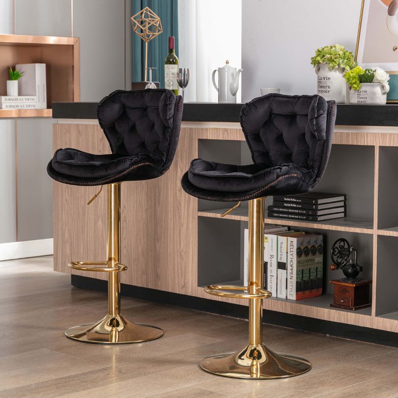 Modern Tufted Bar Stools With Adjustable Gold Base