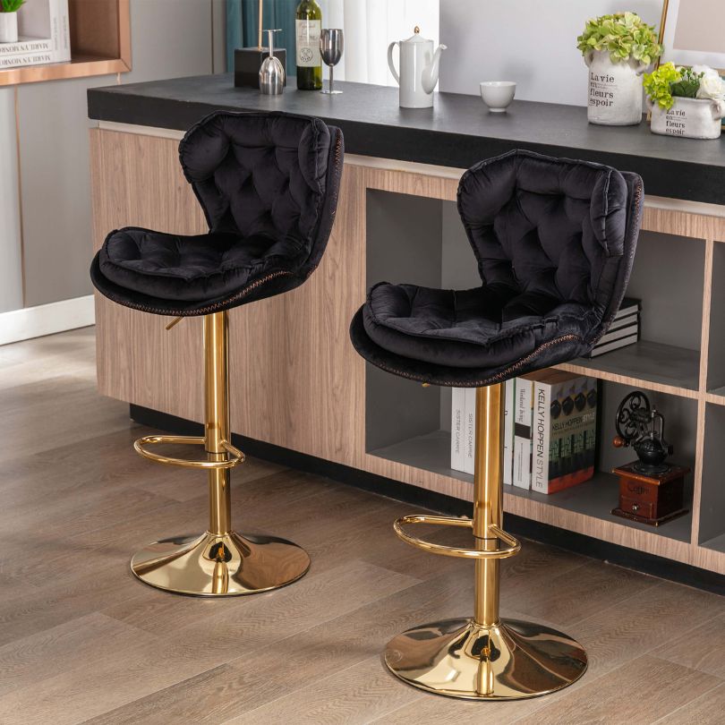 Modern Tufted Bar Stools With Adjustable Gold Base