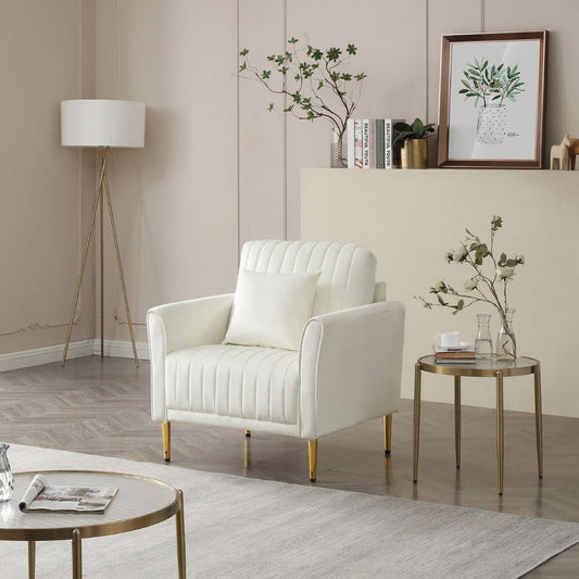 Modern Upholstered Cream Velvet Accent Armchair