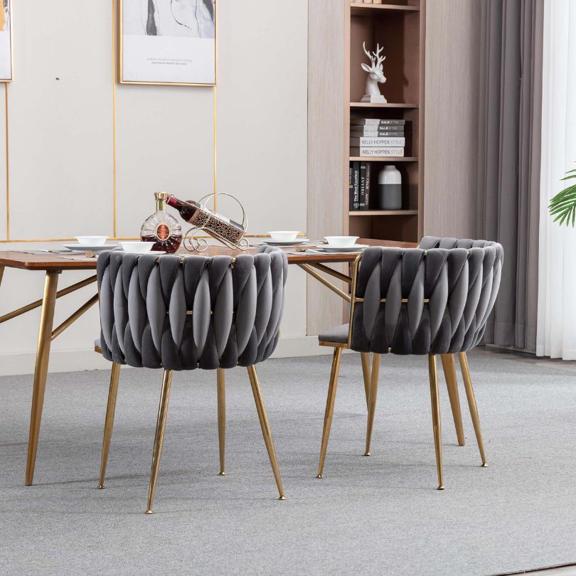 Modern Velvet Fabric Dining Chair With Golden Legs