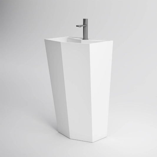 Modern White Freestanding Pedestal Stone Basin