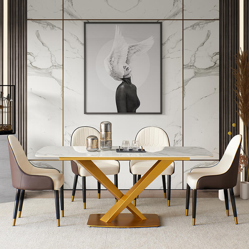 The dining set with 4 chairs and  a wall art 