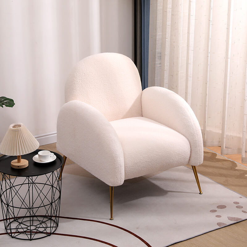 Modern White Sherpa Upholstered Accent Armchair with Golden Legs - 29.5" x 31.5"