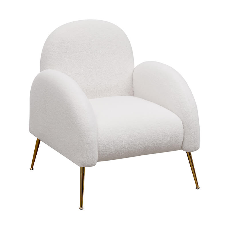 Modern White Sherpa Upholstered Accent Armchair with Golden Legs - 29.5" x 31.5"