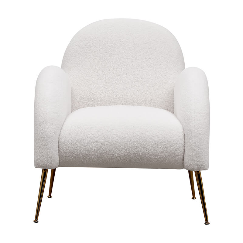 Modern White Sherpa Upholstered Accent Armchair with Golden Legs - 29.5" x 31.5"