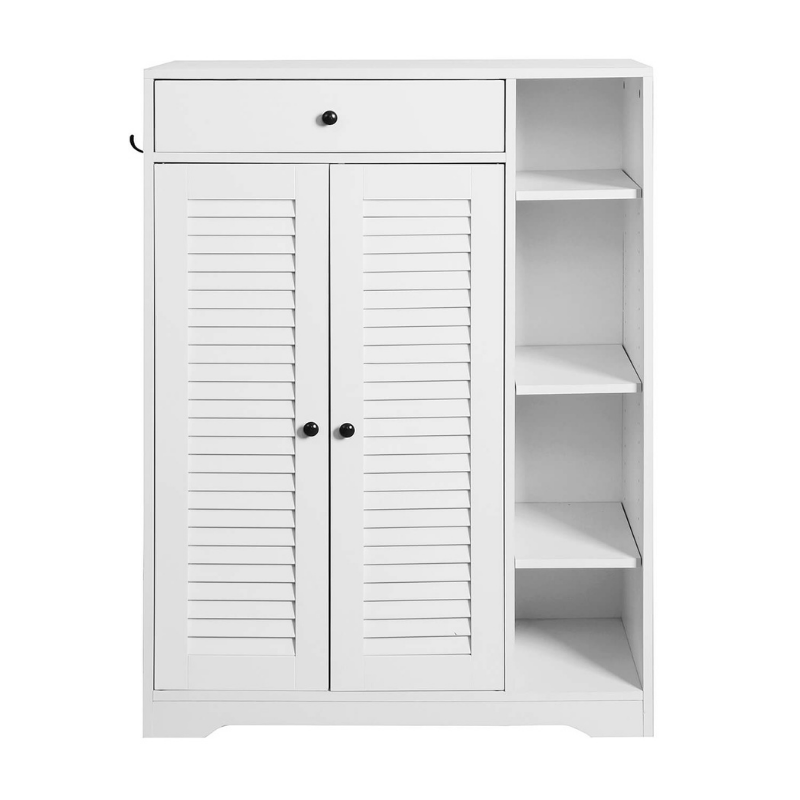 Modern White Slim Shoe Cabinet with Adjustable Shelf & Top Drawer.