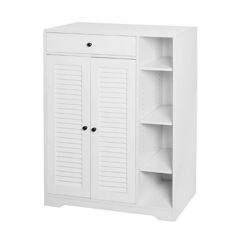 Modern White Slim Shoe Cabinet with Adjustable Shelf & Top Drawer