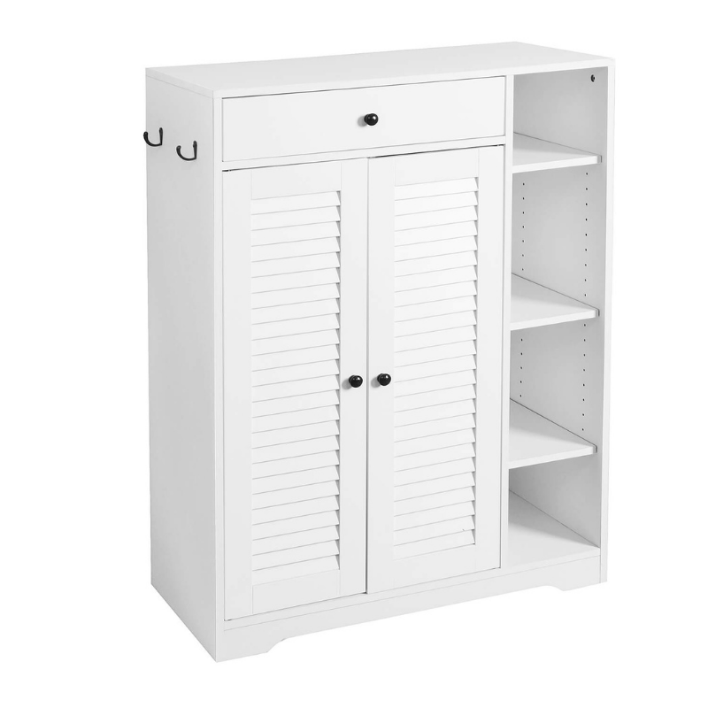 Modern White Slim Shoe Cabinet with Adjustable Shelf & Top Drawer