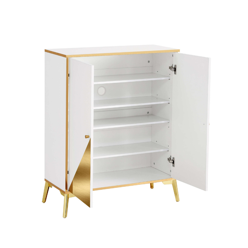 Modern White & Gold Shoe Console Cabinet with 5 Shelves