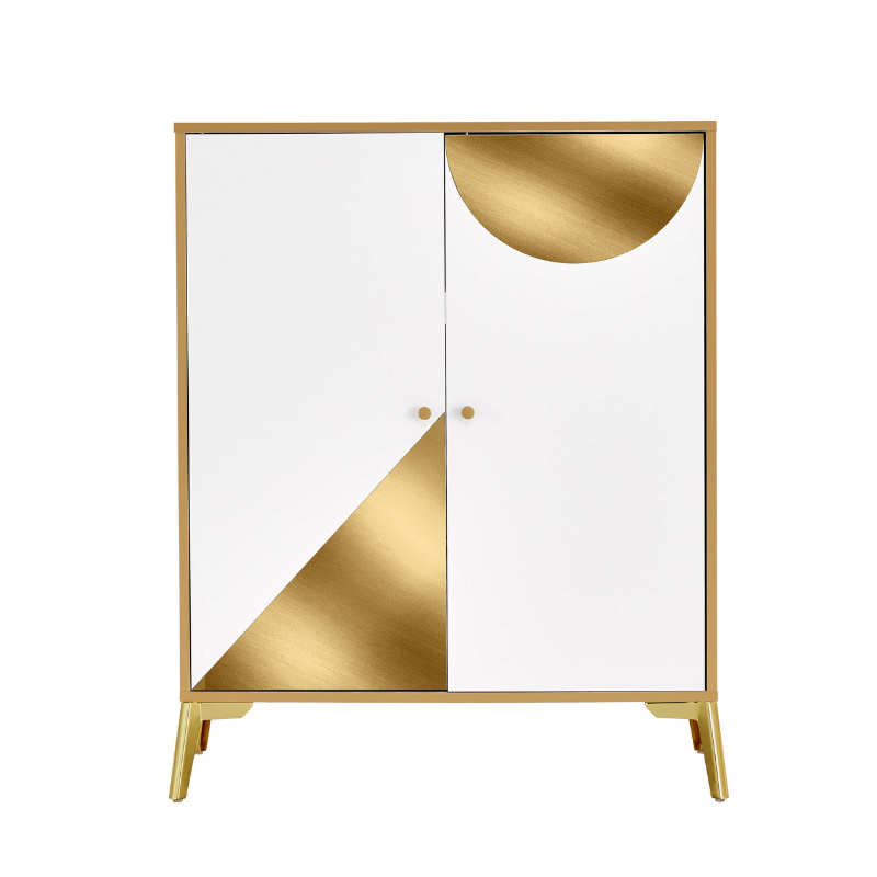 Modern White & Gold Shoe Console Cabinet with 5 Shelves