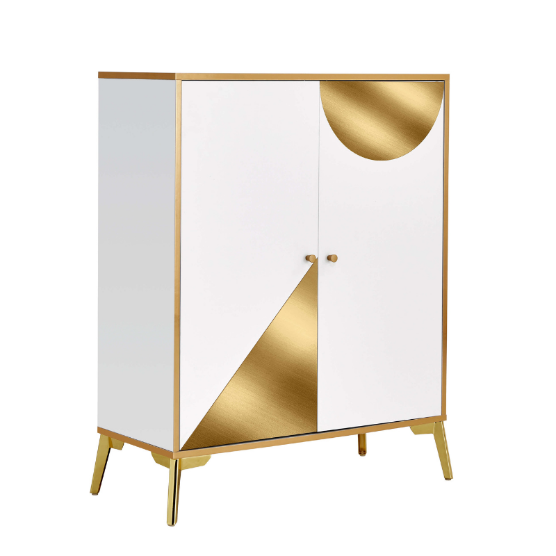 Modern White & Gold Shoe Console Cabinet with 5 Shelves