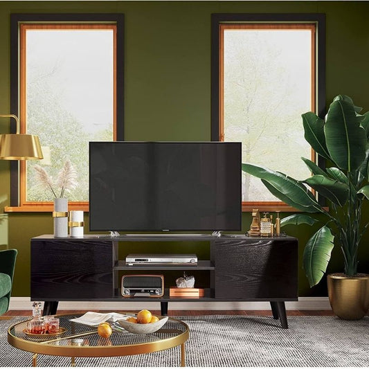 Modern Wooden Black TV Stand with Cabinet for 55-60" TV