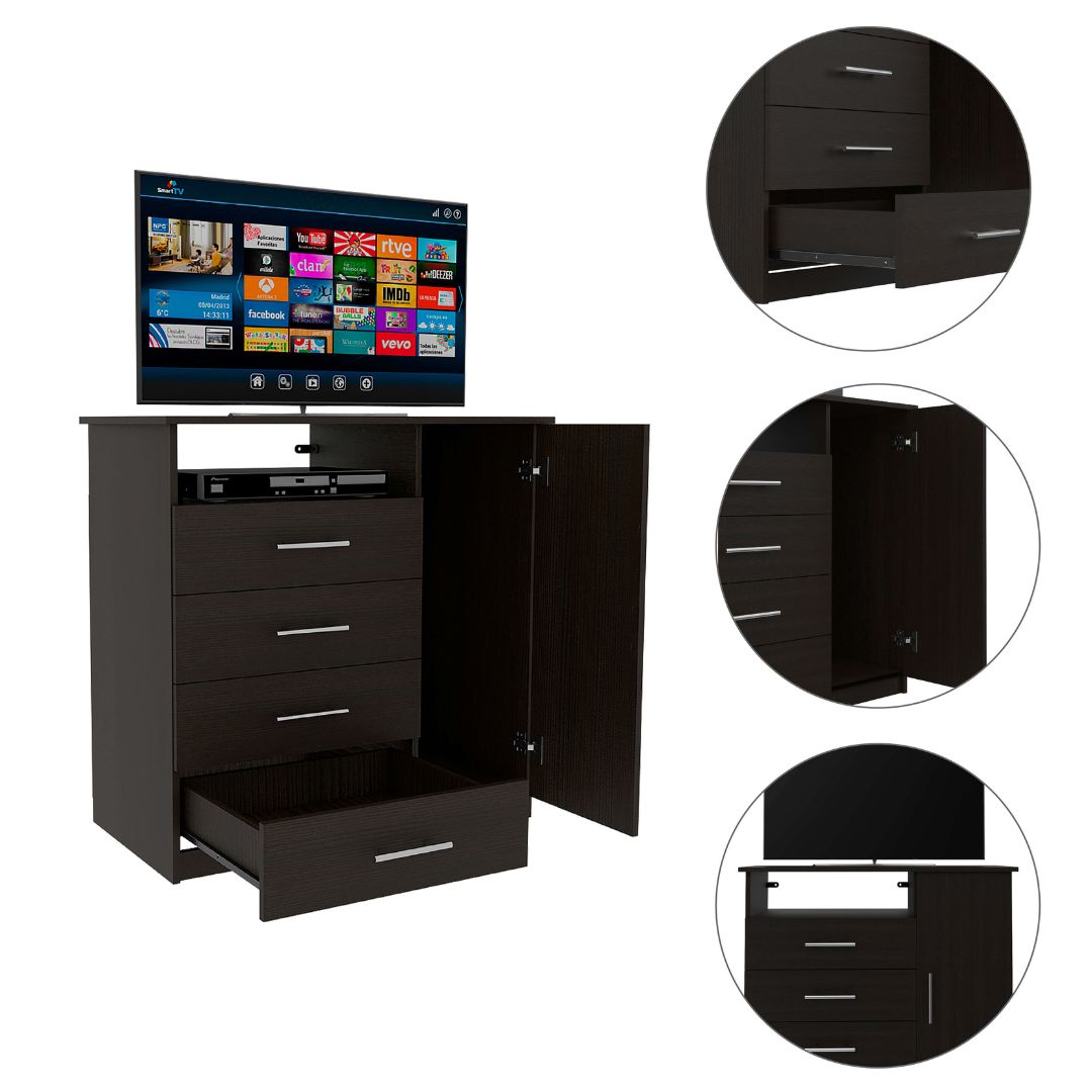 Modern Wooden Black Wengue 4-Drawer Dresser