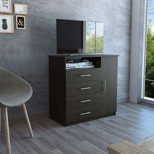 Modern Wooden Black Wengue 4-Drawer Dresser