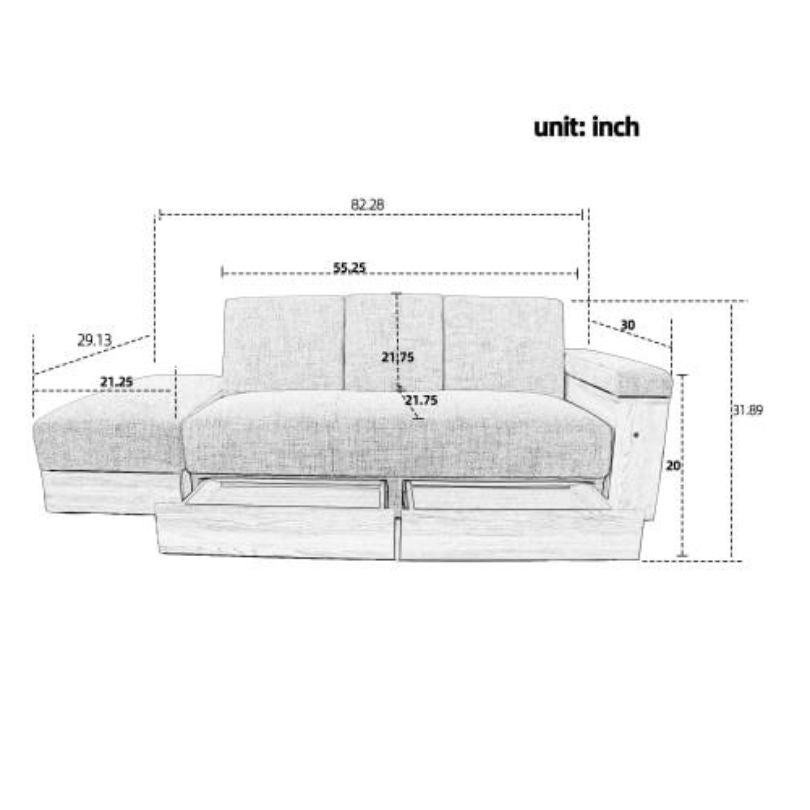 Multi-functional Light Gray Sectional Sofa with Side Storage and Pull-Out Drawers