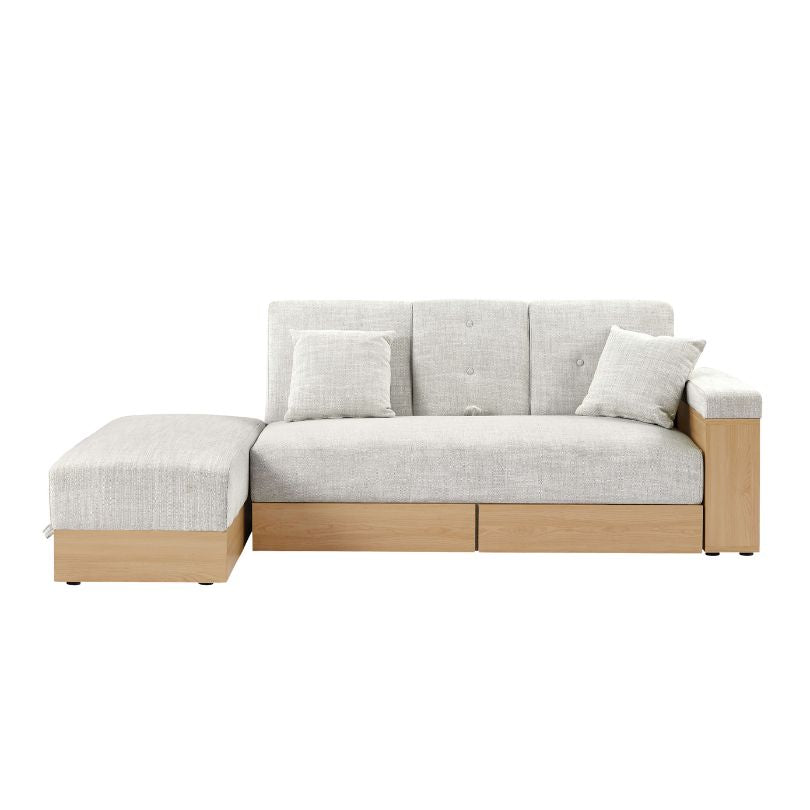 Multi-functional Light Gray Sectional Sofa with Side Storage and Pull-Out Drawers