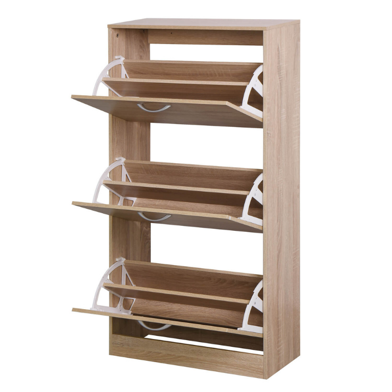 Natural Wood Shoe Cabinet with 3 Flip Drawers