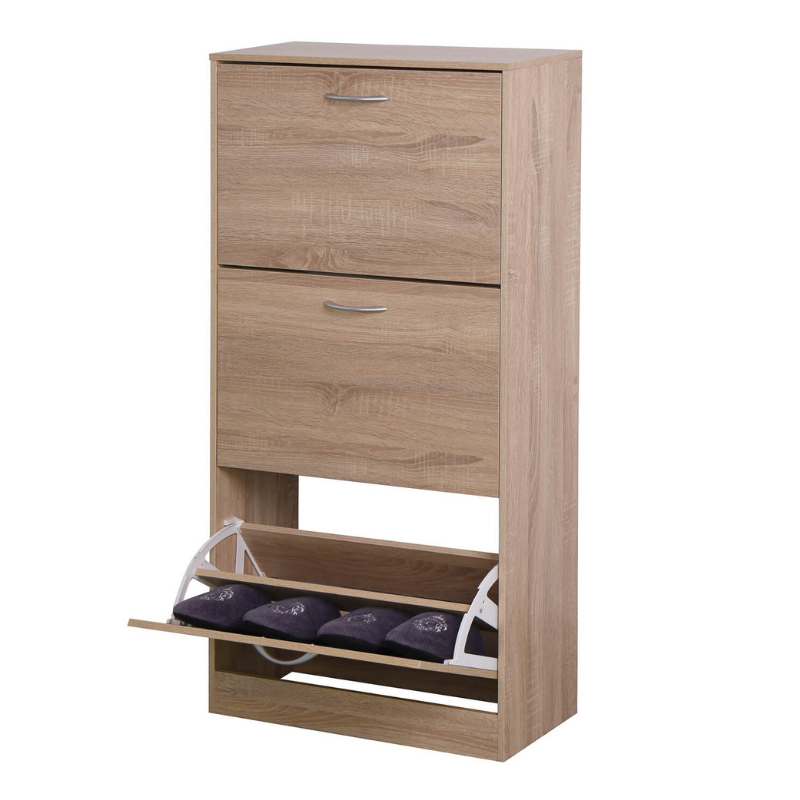 Natural Wood Shoe Cabinet with 3 Flip Drawers