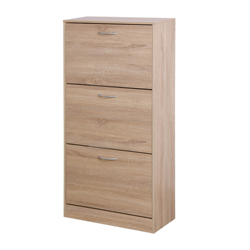 Natural Wood Shoe Cabinet with 3 Flip Drawers