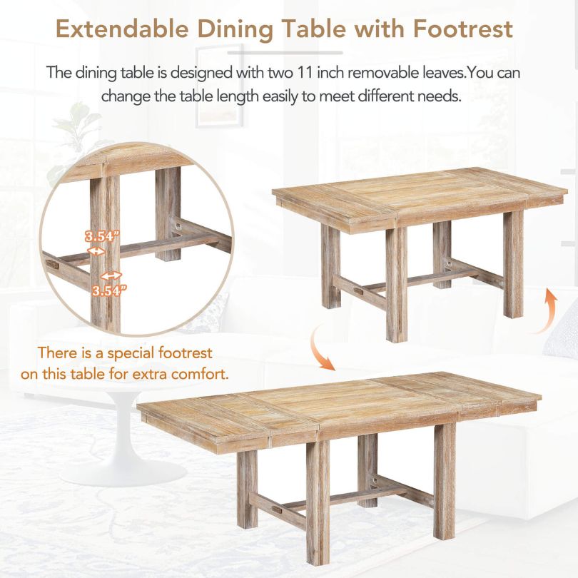 Extendable dining table with footrest