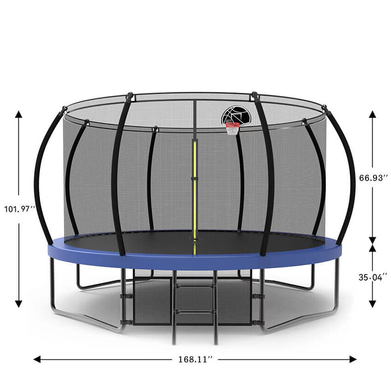 168" trampoline with basketball hoop