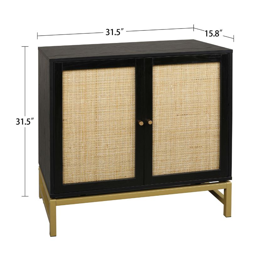 Nordic Black Rattan Door Accent Cabinet Set