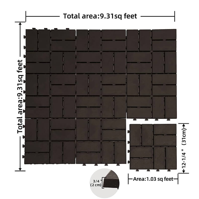 12in x 12in Interlocking Deck Tiles - Brown