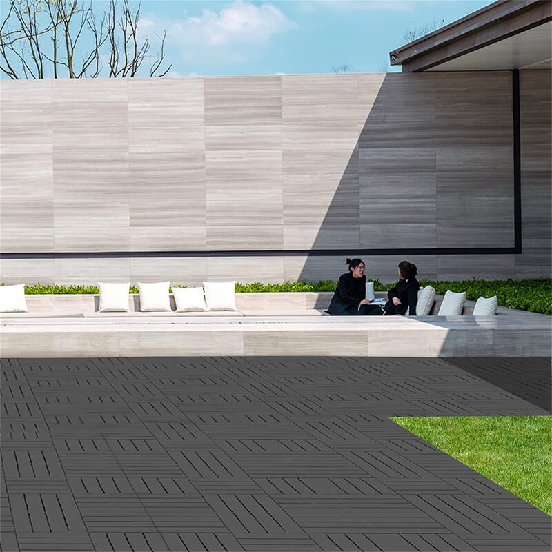 Pack of 9 12in x 12in Plastic Outdoor Interlocking Deck Tiles - Dark Gray