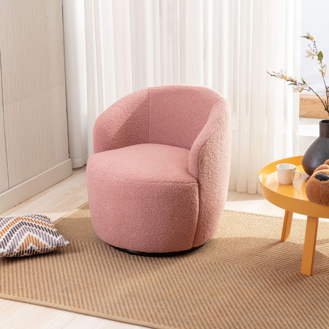 Pink Swivel Teddy Armchair Accent Chair - with Black Powder Ring