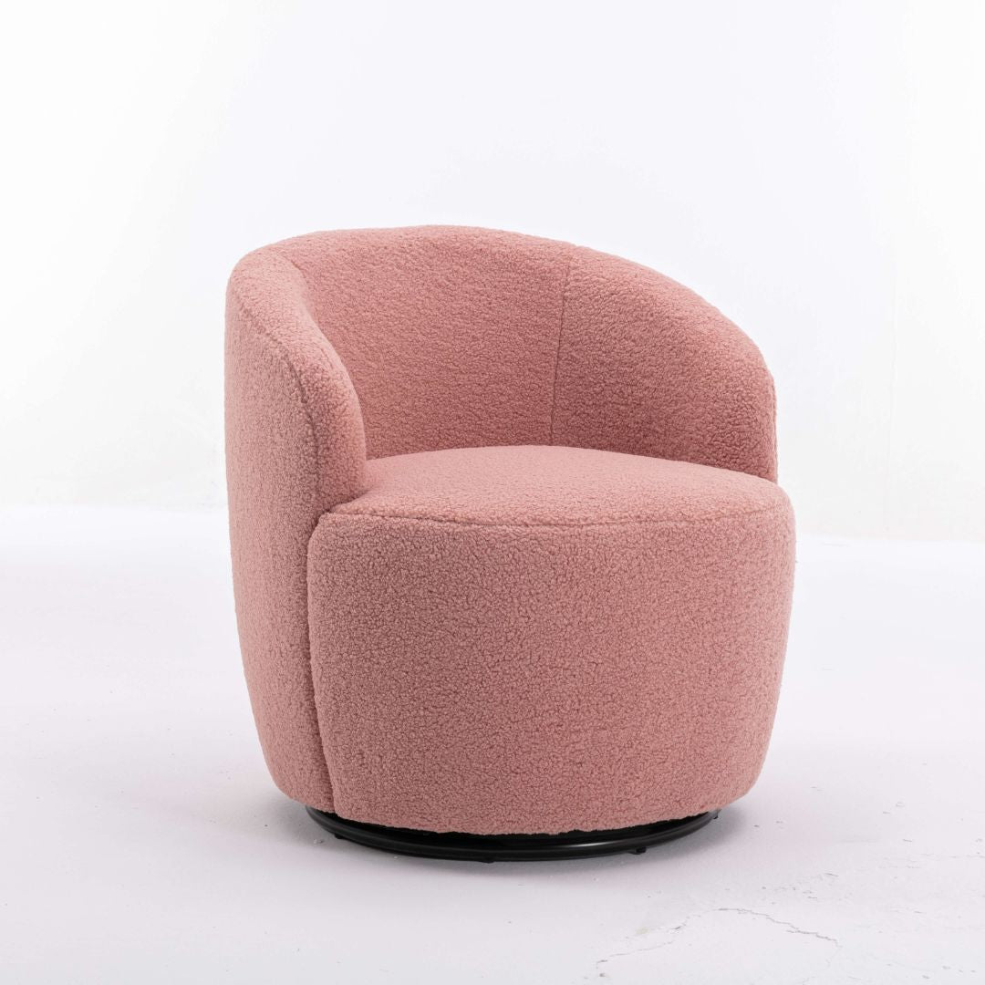 Pink Swivel Teddy Armchair Accent Chair - with Black Powder Ring