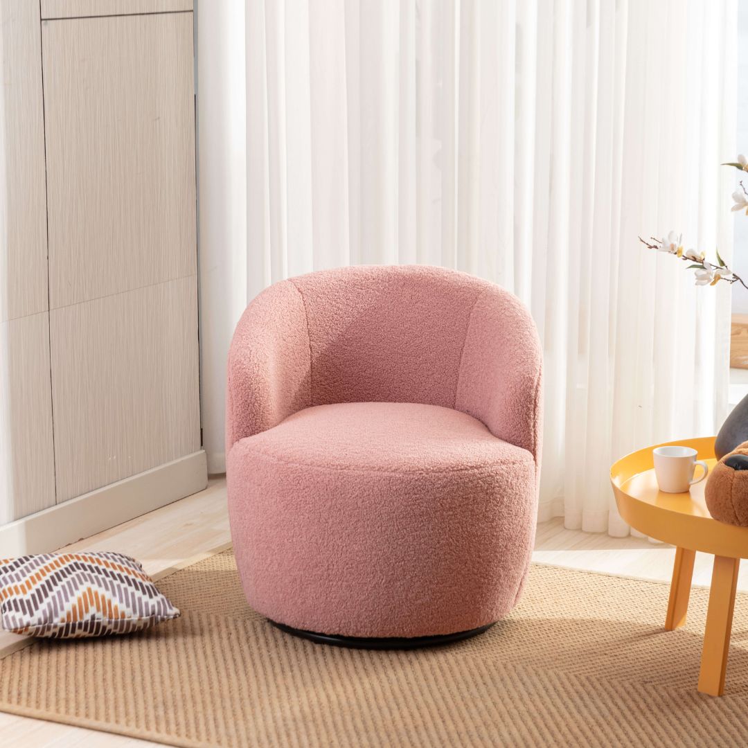 Pink Swivel Teddy Armchair Accent Chair - with Black Powder Ring