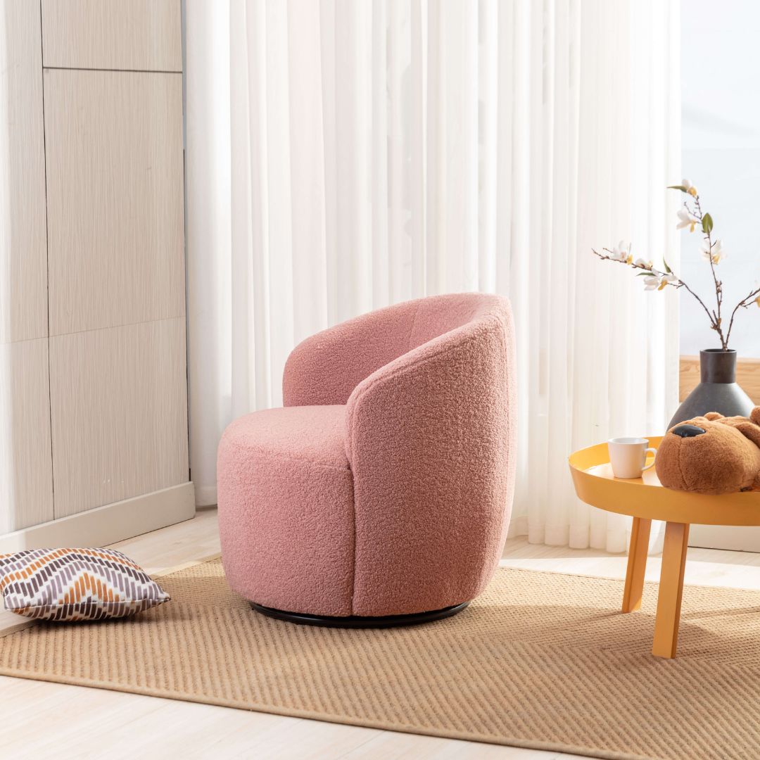 Pink Swivel Teddy Armchair Accent Chair - with Black Powder Ring