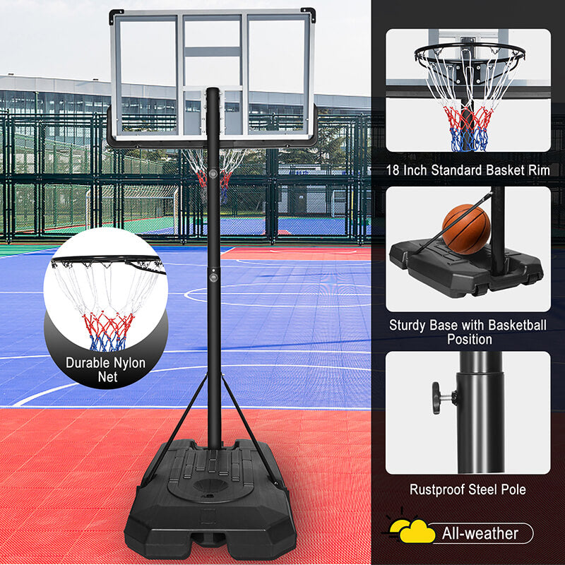 Portable Iron Basketball Hoop with 44" Backboard and Wheels