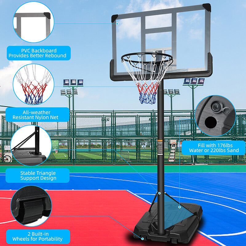 Portable Iron Basketball Hoop with 44" Backboard and Wheels