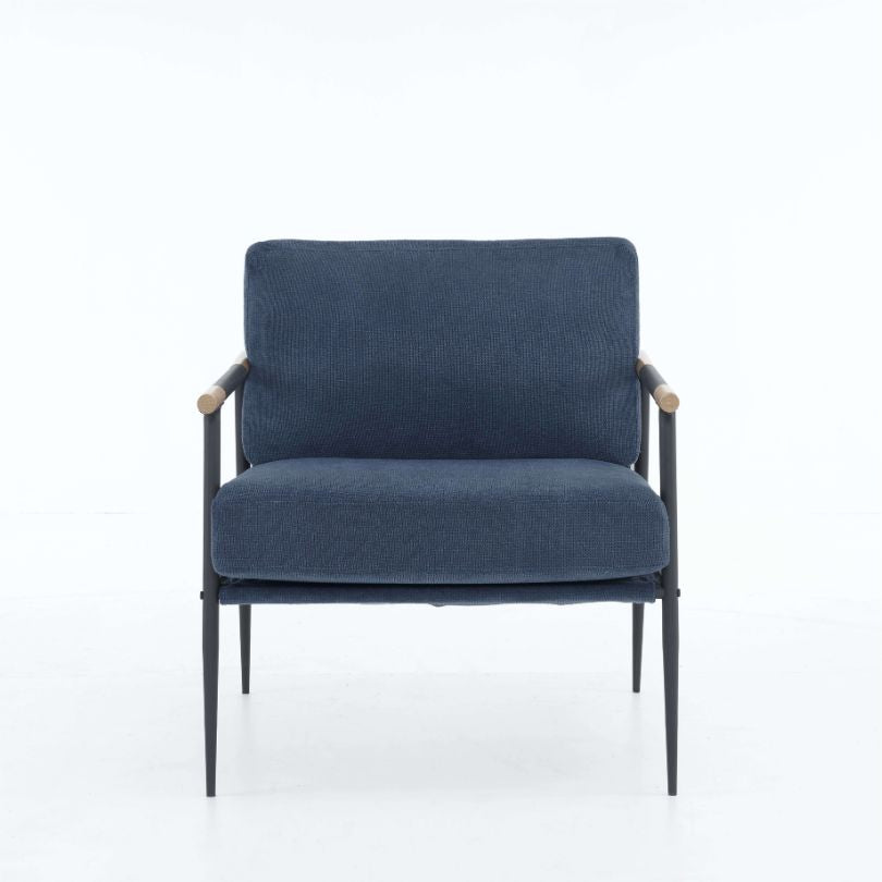 Retro Blue Chenille Extra Soft-padded Armchair with Black Metal Frame