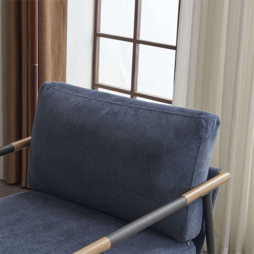 Metal frame of the blue accent chair 