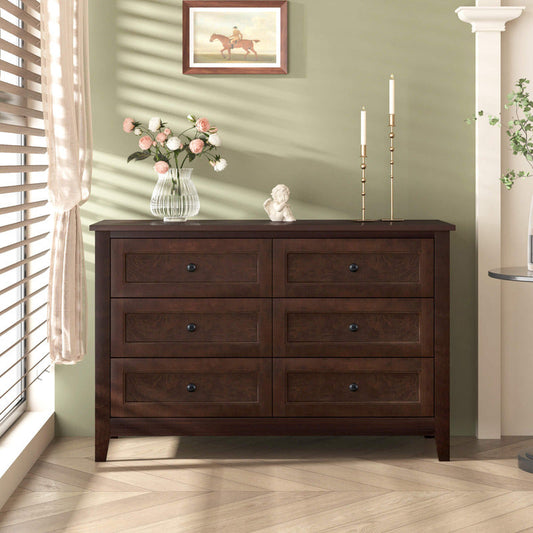 Retro Brown Solid Wood 6-Drawer Sideboard Storage Cabinet