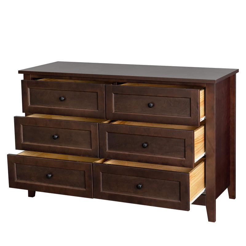 Retro Brown Solid Wood 6-Drawer Sideboard Storage Cabinet