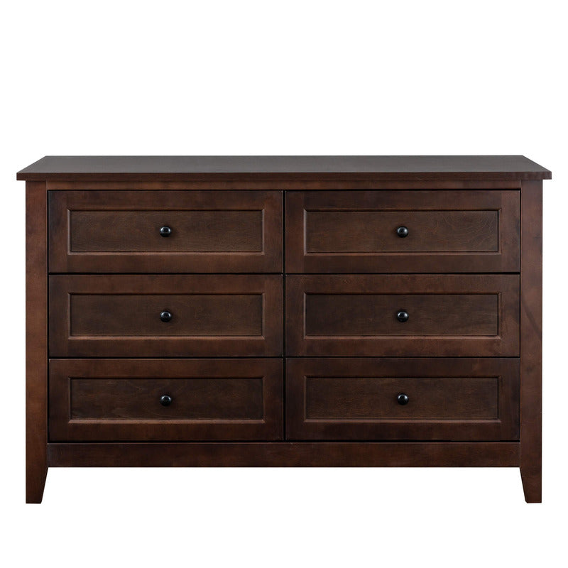 Retro Brown Solid Wood 6-Drawer Sideboard Storage Cabinet