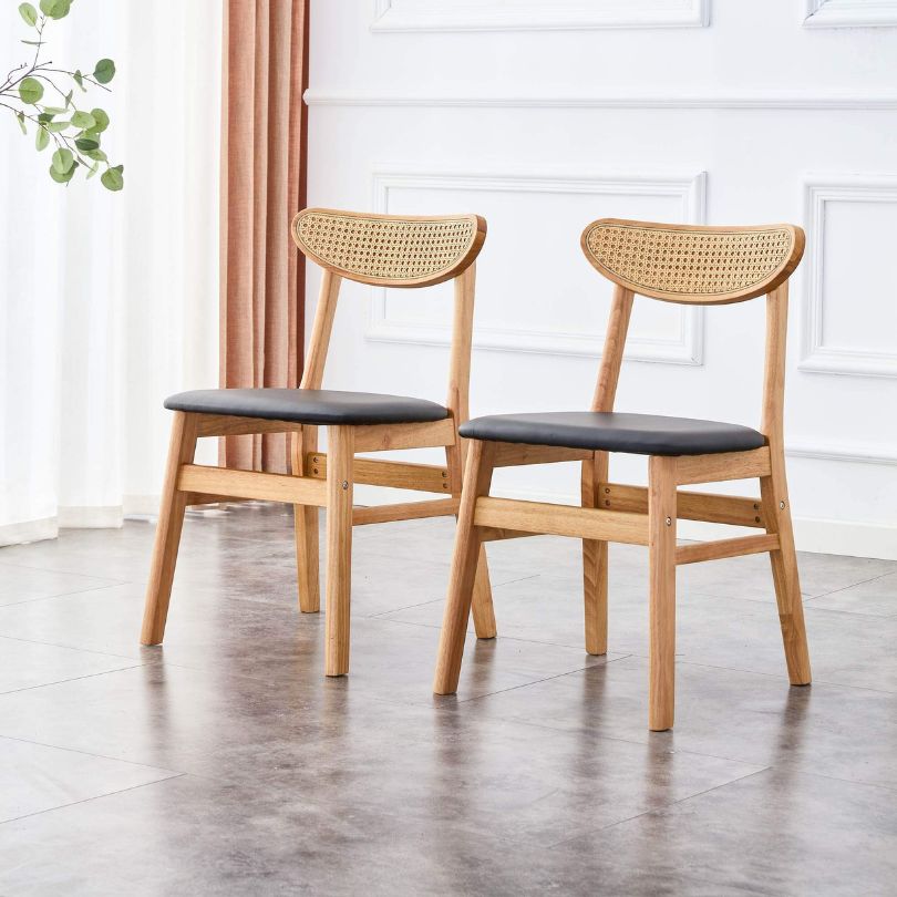 Retro Solid Wood Dining Chair with Curved Backrest (Set of 4)