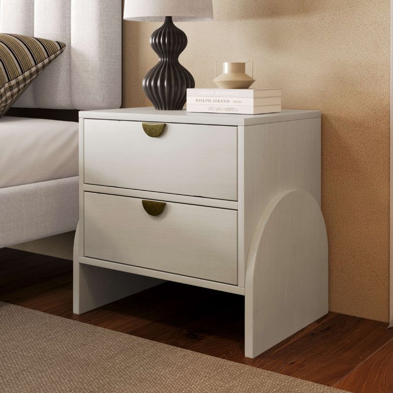 Retro White Rubber Wood Two-Drawer Nightstand