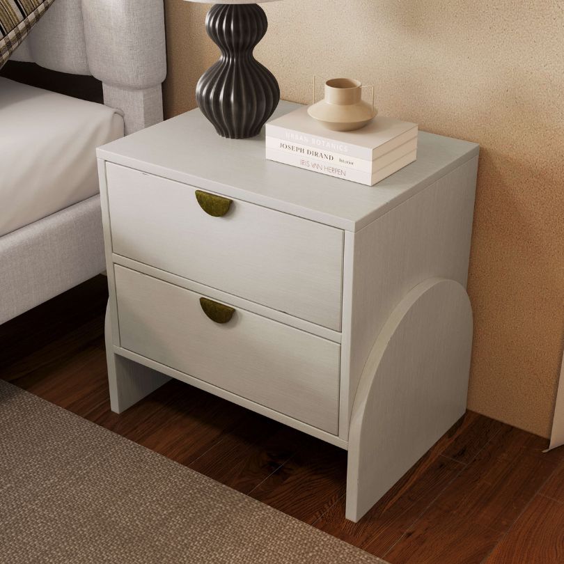 Retro White Rubber Wood Two-Drawer Nightstand