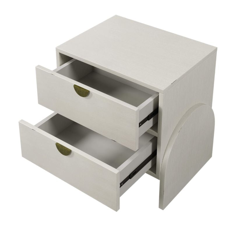 Retro White Rubber Wood Two-Drawer Nightstand