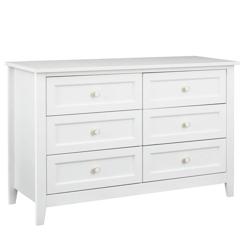 Retro White Solid Wood 6-Drawer Sideboard Storage Cabinet